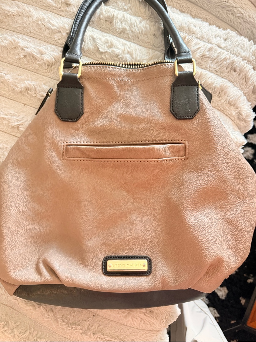 Steve Madden Tan and Black Dual-Handle Shoulder Bag